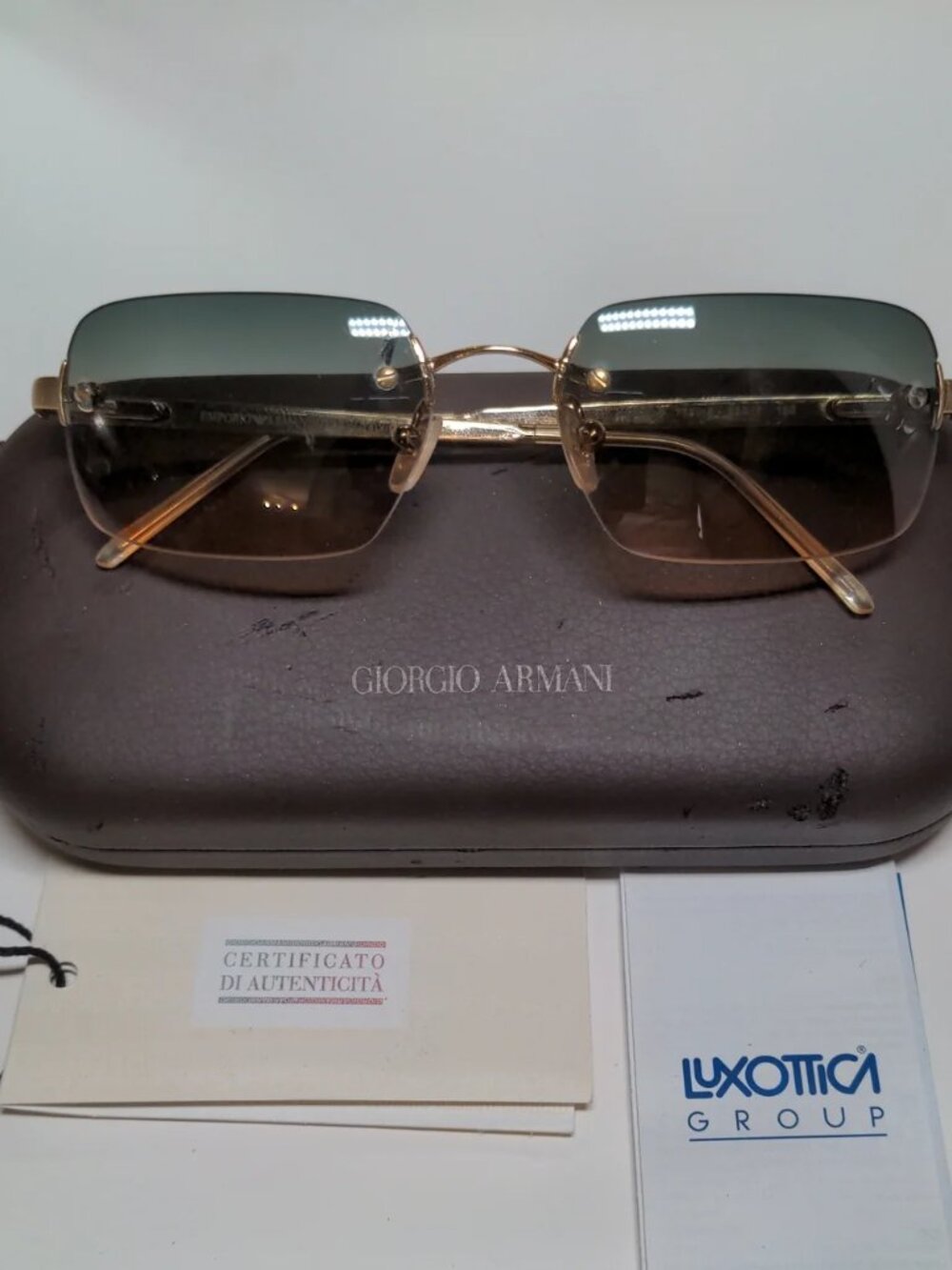 Giorgio Armani Women's Rimless Gold Frame Designer Sunglasses Gradient  Luxe